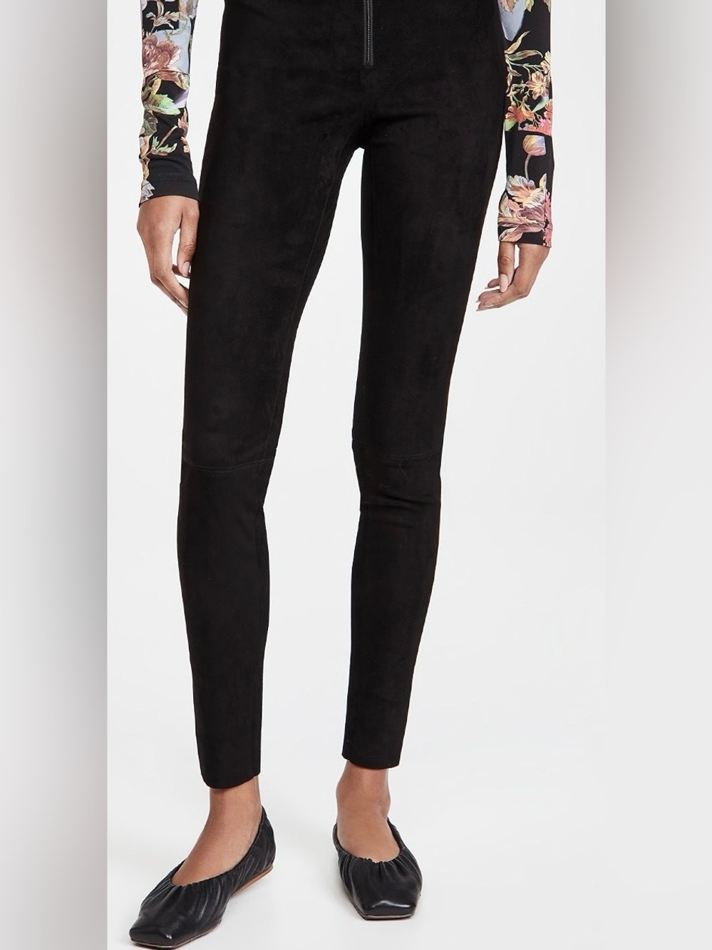 WOMENS 0 2 (waist 25”) ALICE + OLIVIA LEATHER LAMBSKIN SUEDE PANTS STRETCH BLACK